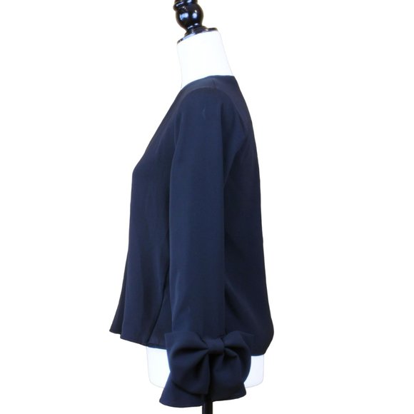 Zara Bow Tie Top Basic Collection Dressy Small Black Long Bell Sleeves CA230 - Picture 1 of 8